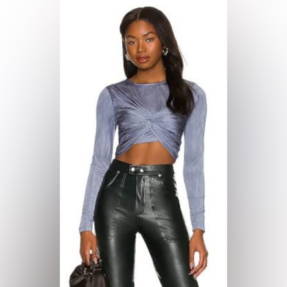 Long sleeve metallic blue crop top